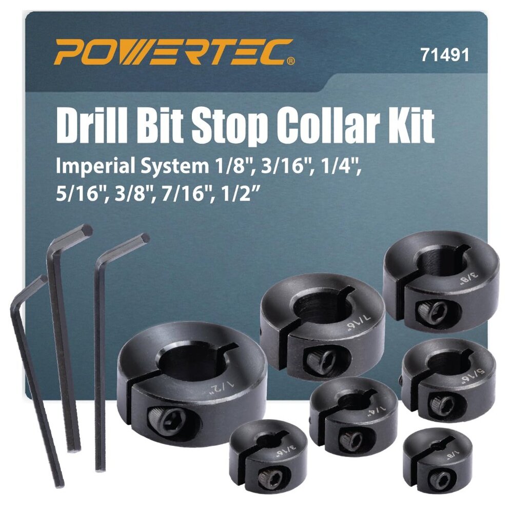 Drill Bit Stop Collar Set, 7 Piece Set Adjustable Drill Bit Depth Stopper with A